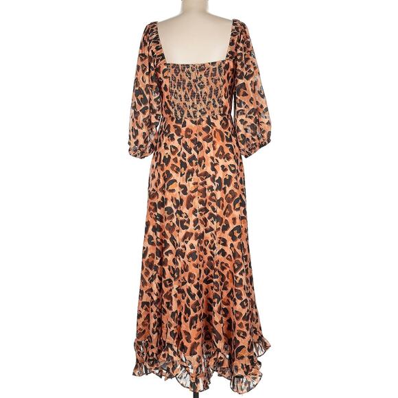 Hutch Animal Print Twist-Front Puff-Sleeve Ruffle-Hem Dress Medium New - Picture 2 of 10